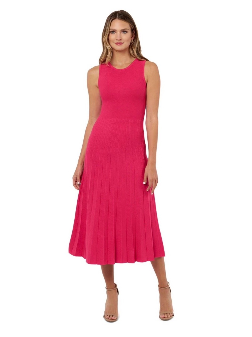 Sleeveless Fuchsia Midi Knit Dress